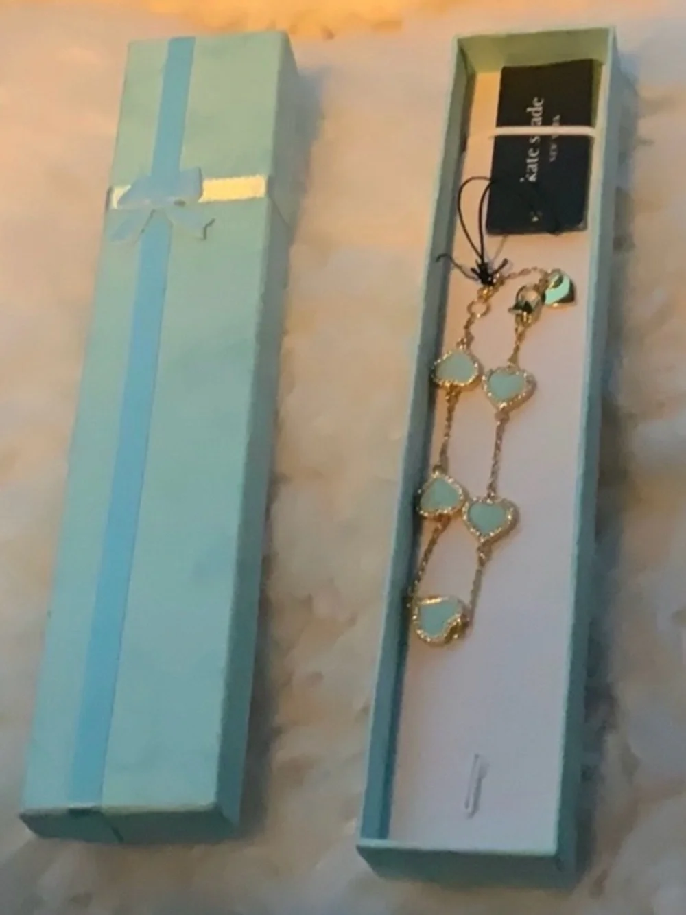 kate spade Gold Heart Bracelet with Mint Enamel hearts! NWT - Picture 4 of 10